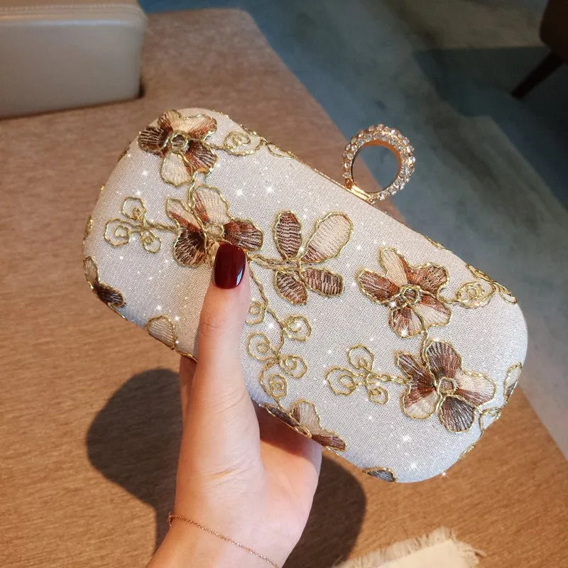 Exquisite Flower Embroidery Flash Evening Clutch