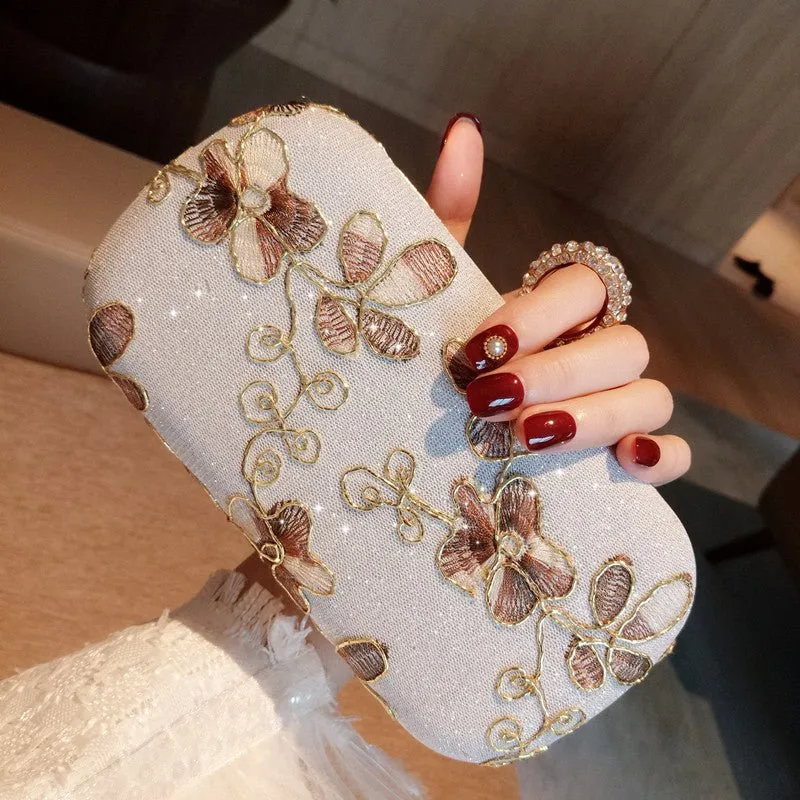 Exquisite Flower Embroidery Flash Evening Clutch