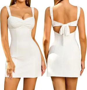 EYNMIN Women's Summer Lace Strap Mini Dress Sweetheart Neckline Bow Tie Backless A Line Short Graduation Dresses 2025