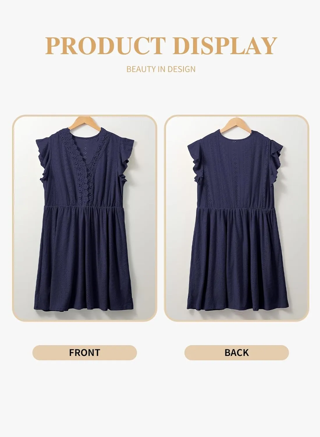 Eytino Plus Size Dresses for Women Summer Ruffle Cap Sleeve Lace V Neck Embroidery Eyelet A Line Dress(1X-5X)