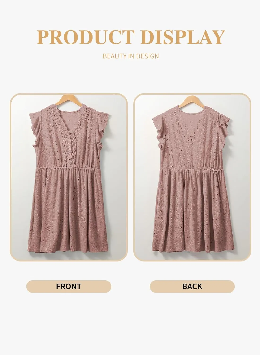 Eytino Plus Size Dresses for Women Summer Ruffle Cap Sleeve Lace V Neck Embroidery Eyelet A Line Dress(1X-5X)