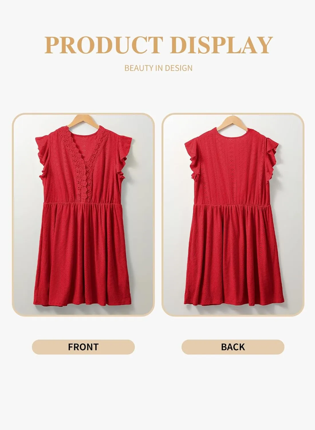 Eytino Plus Size Dresses for Women Summer Ruffle Cap Sleeve Lace V Neck Embroidery Eyelet A Line Dress(1X-5X)
