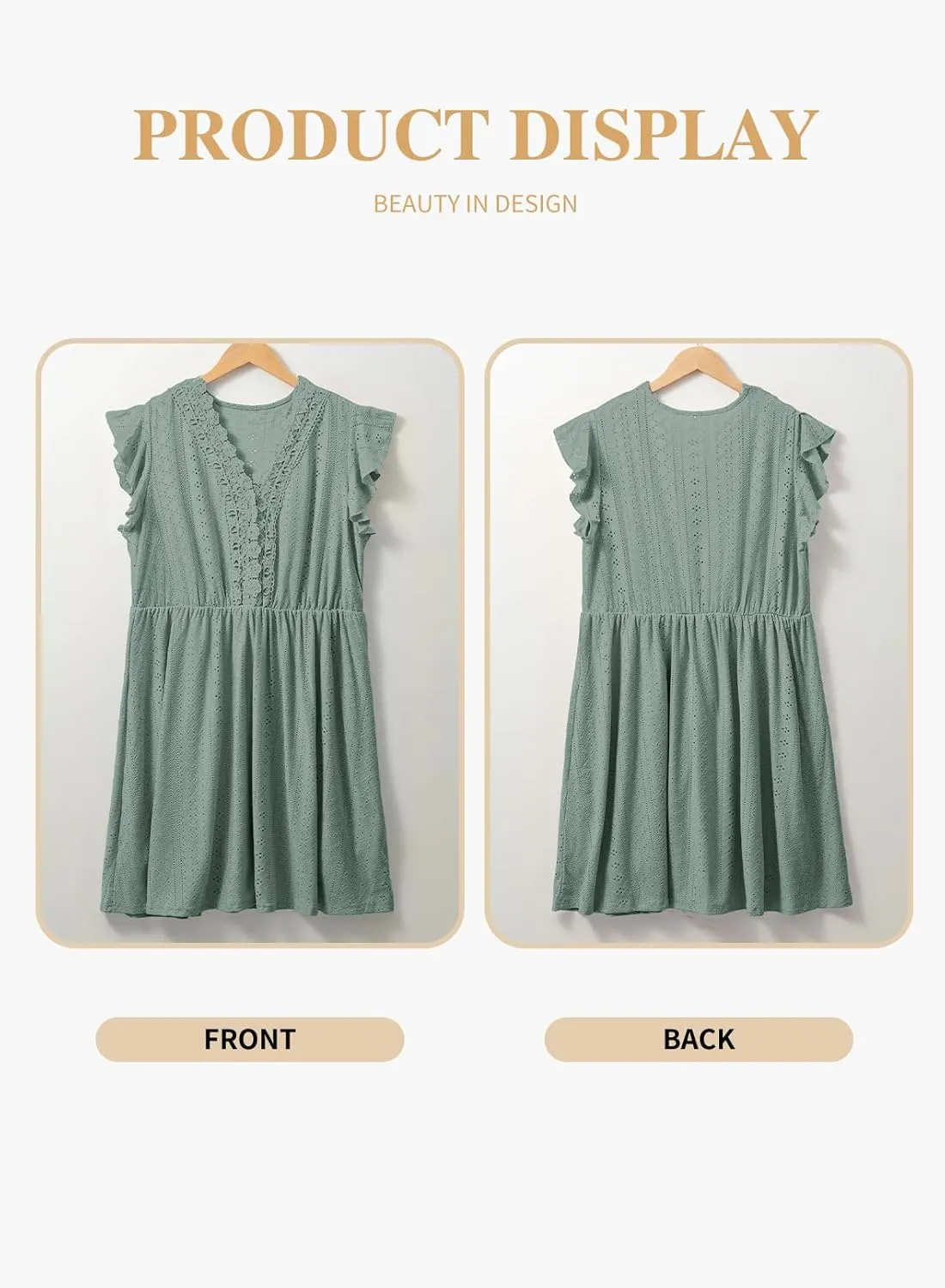 Eytino Plus Size Dresses for Women Summer Ruffle Cap Sleeve Lace V Neck Embroidery Eyelet A Line Dress(1X-5X)
