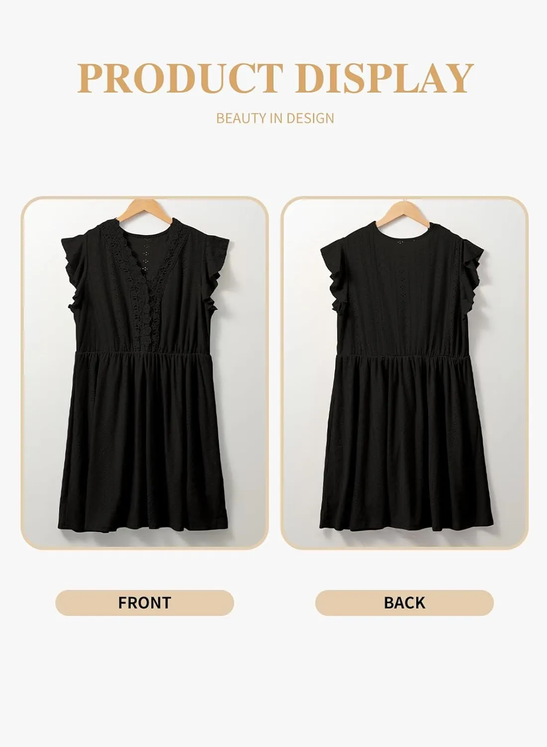 Eytino Plus Size Dresses for Women Summer Ruffle Cap Sleeve Lace V Neck Embroidery Eyelet A Line Dress(1X-5X)