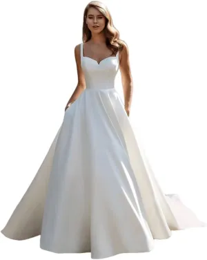 Fair Lady Wedding Dress for Bride 2025 Boho Beach Spaghetti Straps A Line V Neck Satin Bidal Gowns with Train