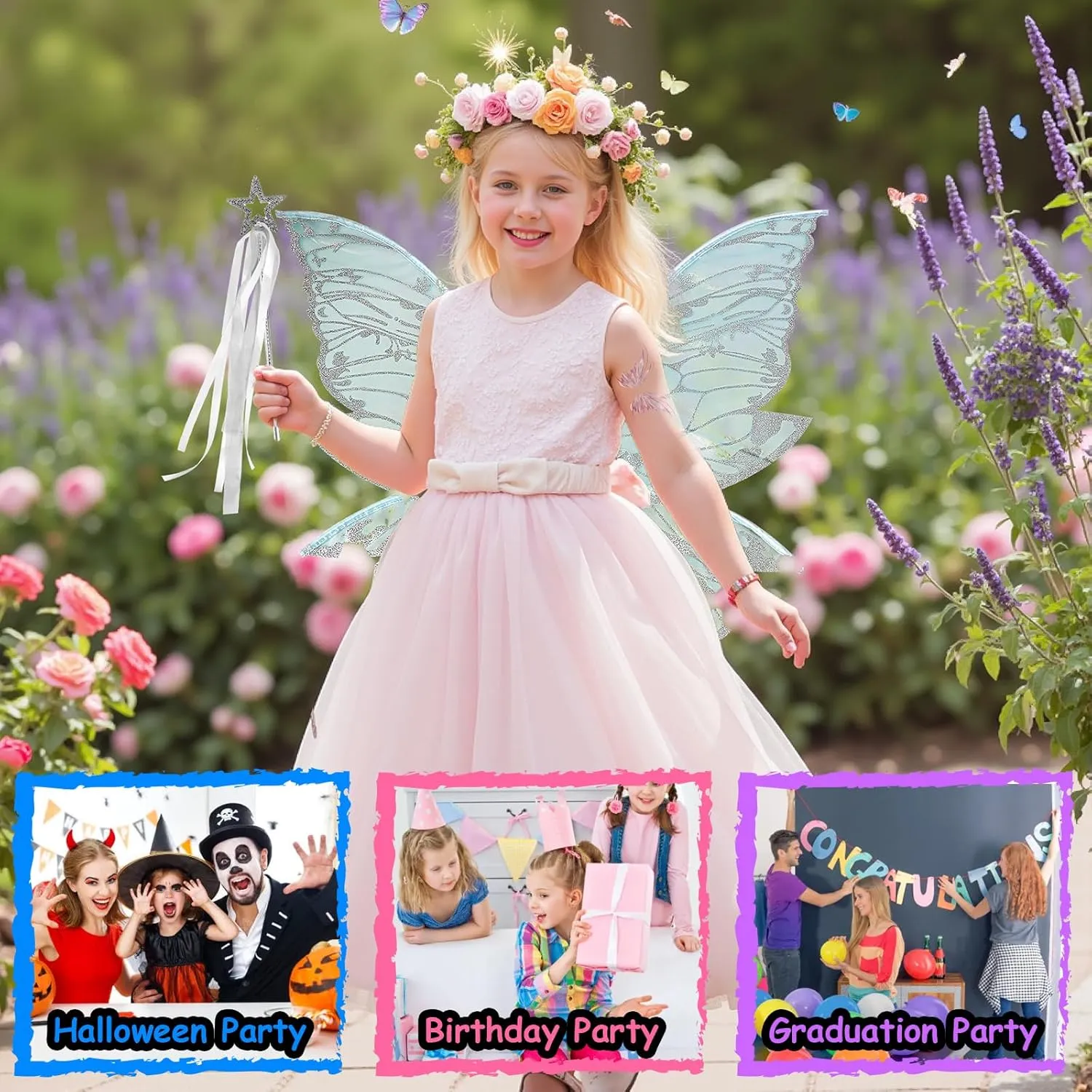 Fairy Wings Costume Set for Adults - Cosplay Accessories with Butterfly Wings for Halloween, Party