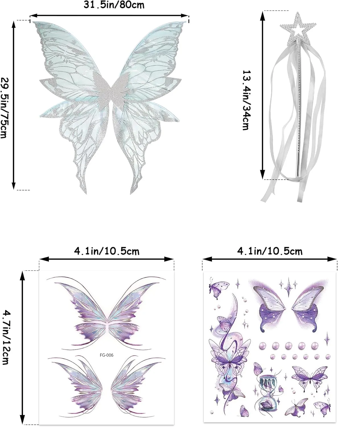 Fairy Wings Costume Set for Adults - Cosplay Accessories with Butterfly Wings for Halloween, Party