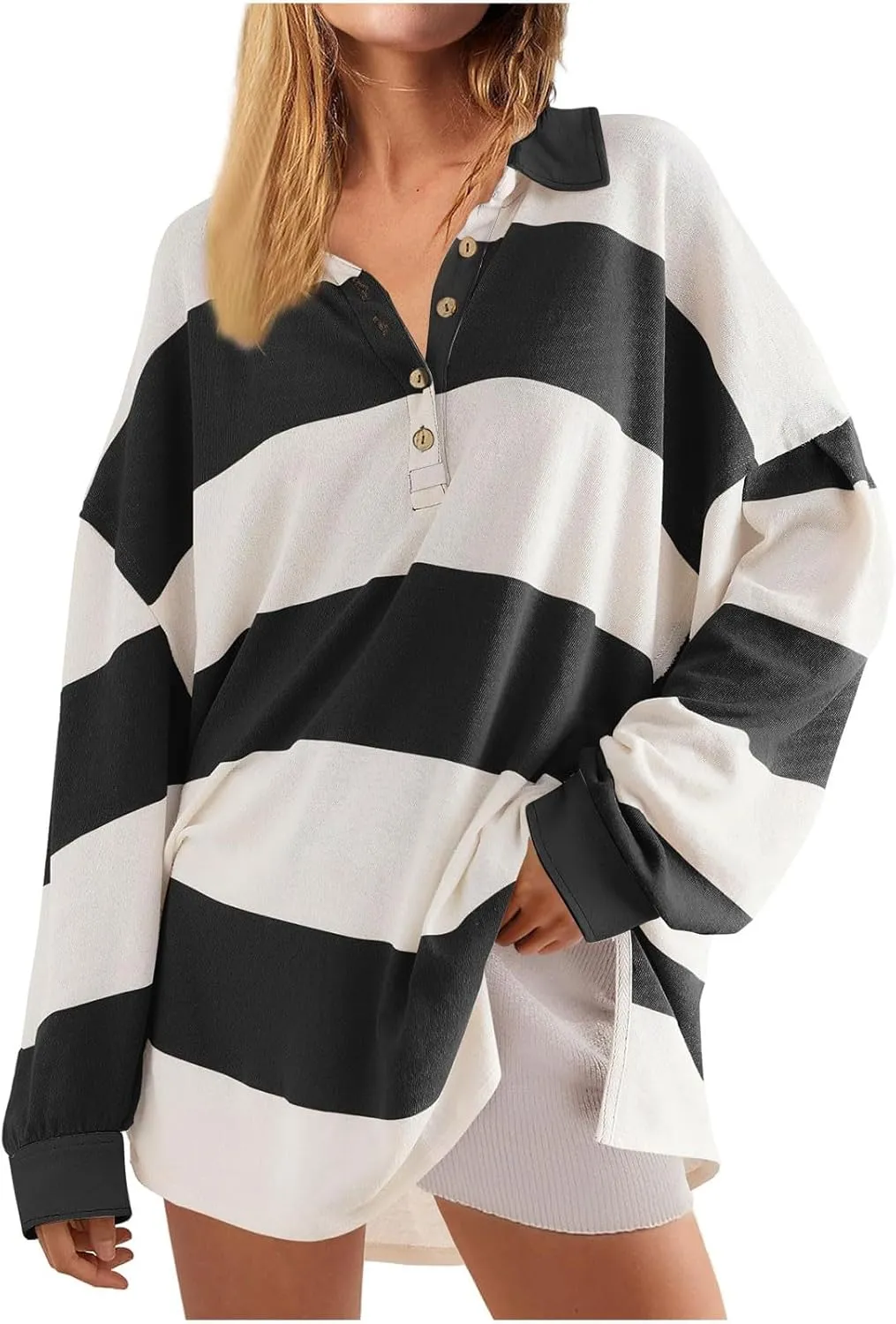 Fall Shirts for Women Long Sleeve Striped Button Down Sweatshirts Causal Fashion Pullover Blouses Plus Size Tops Tees