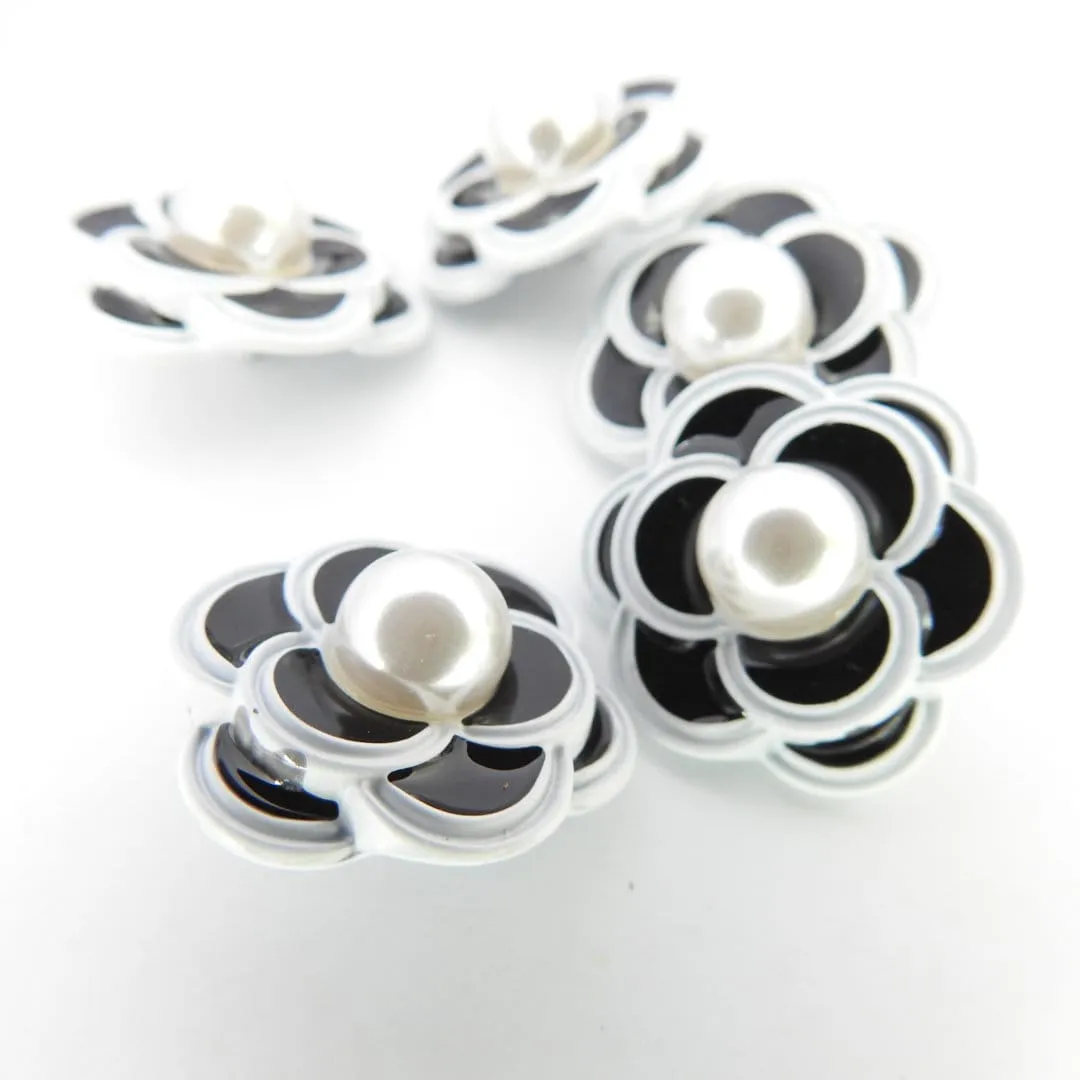 Fancy Camellia Flower Buttons with Pearl