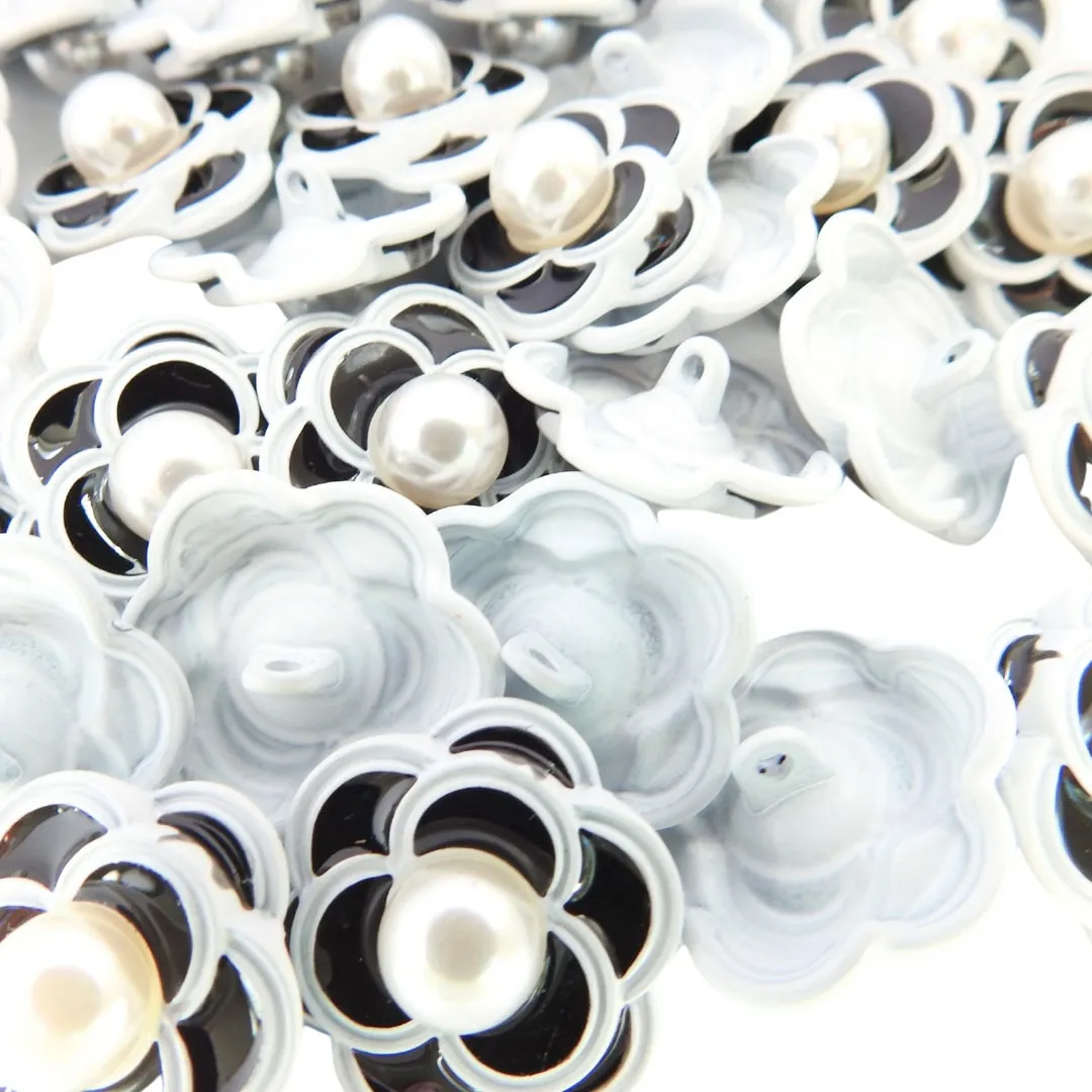 Fancy Camellia Flower Buttons with Pearl