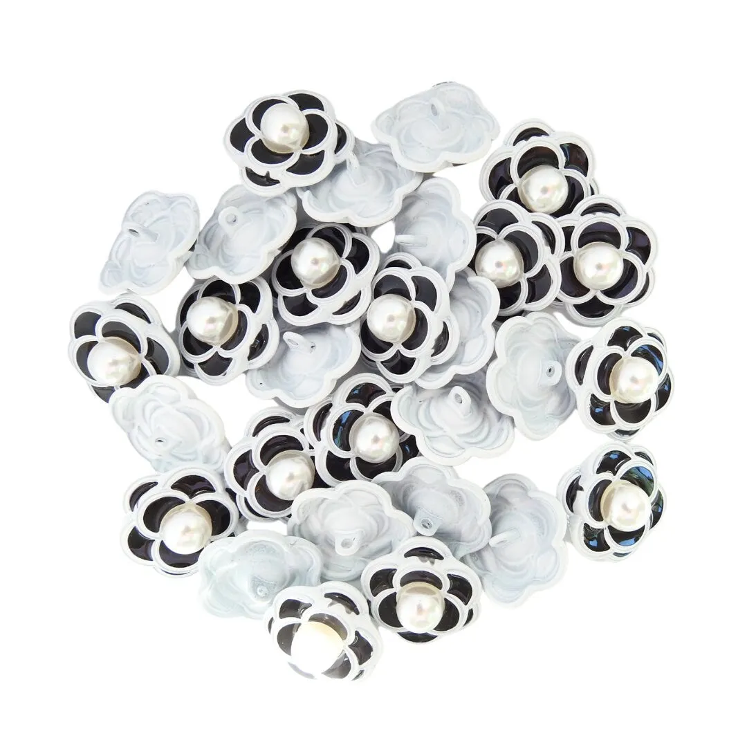 Fancy Camellia Flower Buttons with Pearl