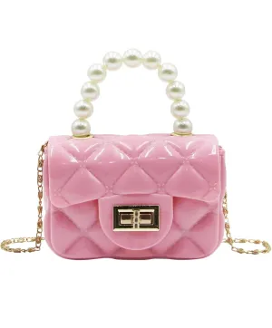Fashion Jelly Purse Candy Color Jelly Handbag Satchel Shoulder Bag Trendy Crossbody Purse Pearl Handle for Girls Women(Large)