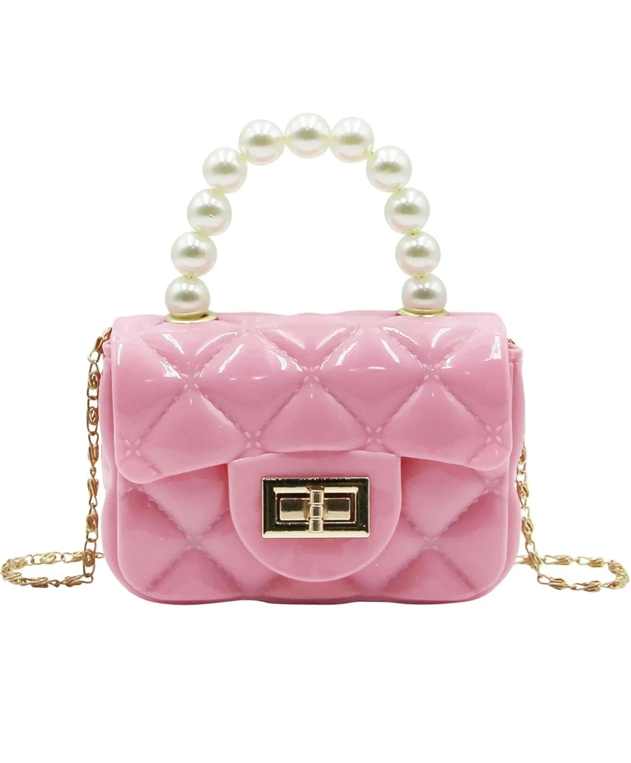 Fashion Jelly Purse Candy Color Jelly Handbag Satchel Shoulder Bag Trendy Crossbody Purse Pearl Handle for Girls Women(Large)
