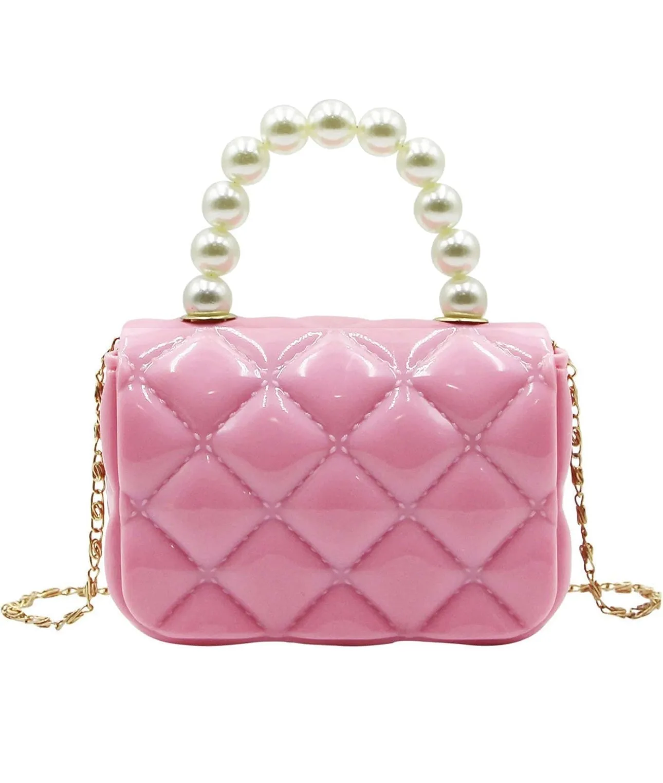 Fashion Jelly Purse Candy Color Jelly Handbag Satchel Shoulder Bag Trendy Crossbody Purse Pearl Handle for Girls Women(Large)