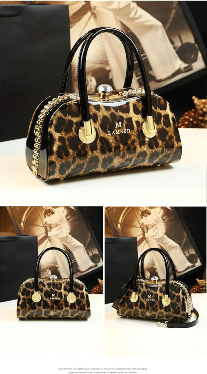 Fashion Leather Wedding Bag for Women's Top Handle Satchel Crossbody Handbags Crystal Evening Bag Purses Hard Shoulder Bags