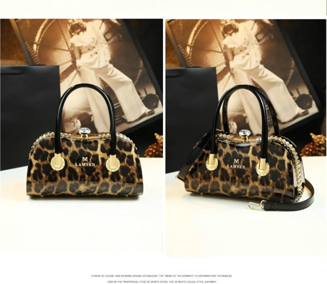 Fashion Leather Wedding Bag for Women's Top Handle Satchel Crossbody Handbags Crystal Evening Bag Purses Hard Shoulder Bags