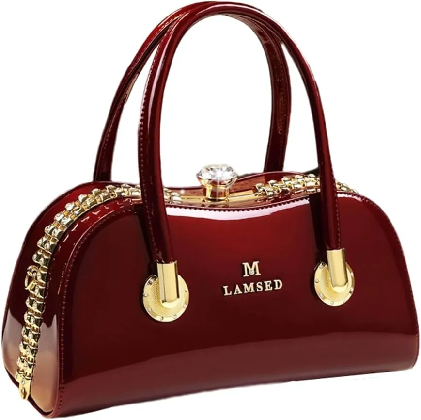 Fashion Leather Wedding Bag for Women's Top Handle Satchel Crossbody Handbags Crystal Evening Bag Purses Hard Shoulder Bags