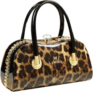 Fashion Leather Wedding Bag for Women's Top Handle Satchel Crossbody Handbags Crystal Evening Bag Purses Hard Shoulder Bags