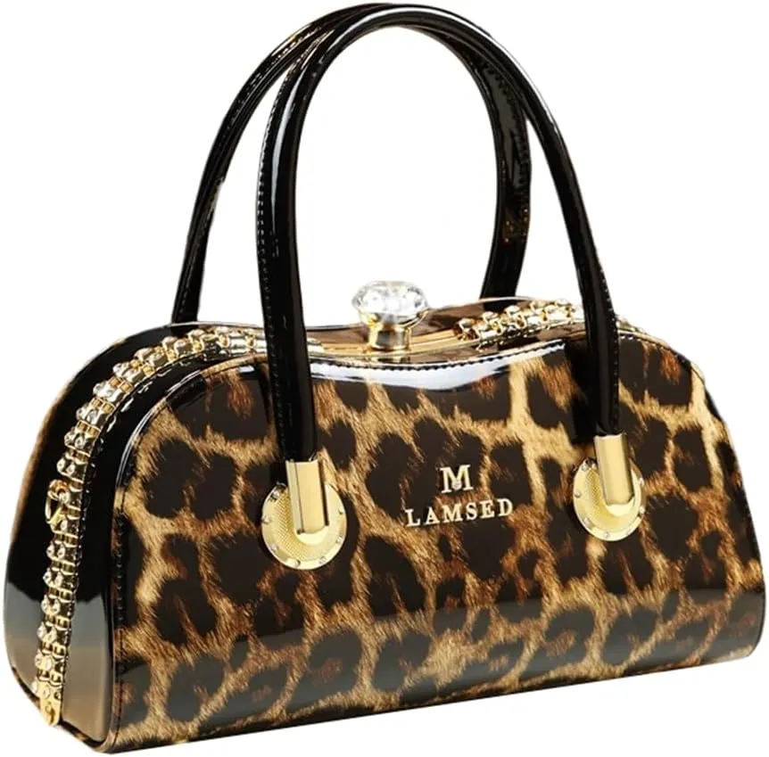Fashion Leather Wedding Bag for Women's Top Handle Satchel Crossbody Handbags Crystal Evening Bag Purses Hard Shoulder Bags