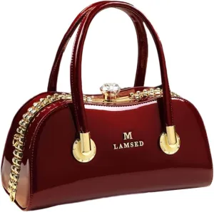 Fashion Leather Wedding Bag for Women's Top Handle Satchel Crossbody Handbags Crystal Evening Bag Purses Hard Shoulder Bags