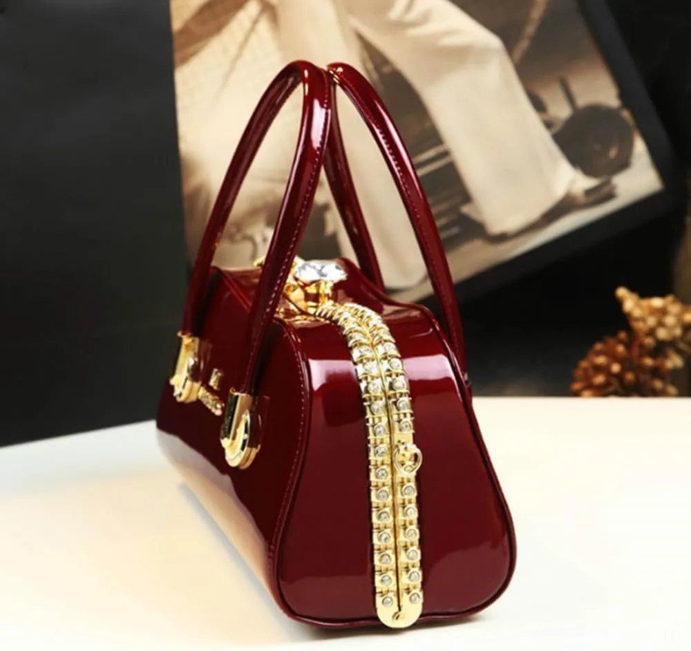 Fashion Leather Wedding Bag for Women's Top Handle Satchel Crossbody Handbags Crystal Evening Bag Purses Hard Shoulder Bags