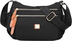 Fashion Multicolor Nylon Fabric Large Capacity Zipper Adjustable Shoulder Strap Messenger Bag Leather (Black, One Size)