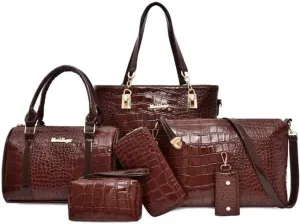Fashion Shoulder Bag Crocodile 6Pcs Purses Tote Handbag Women Clutch