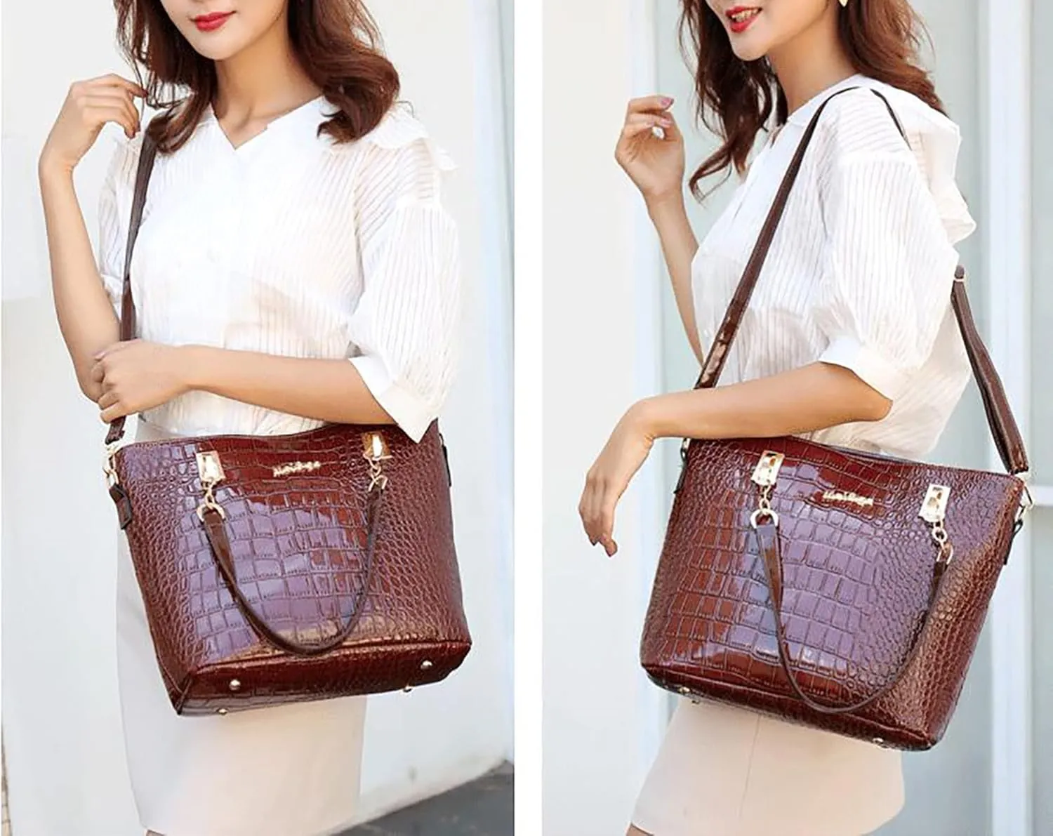 Fashion Shoulder Bag Crocodile 6Pcs Purses Tote Handbag Women Clutch