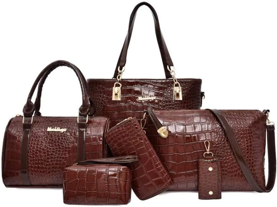 Fashion Shoulder Bag Crocodile 6Pcs Purses Tote Handbag Women Clutch