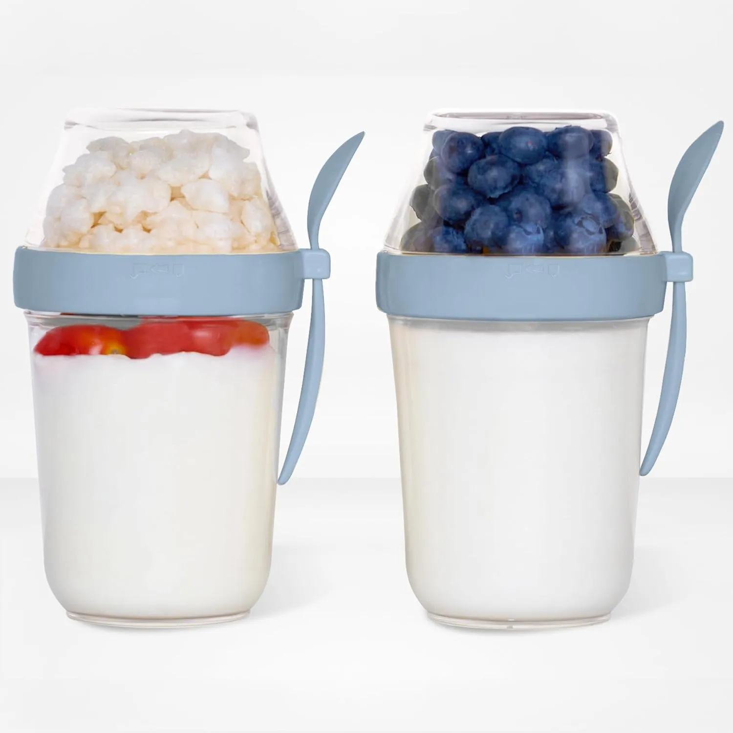 Felli On the Go Yogurt Parfait Snack Cup with Lid 100% Leak Proof, Reusable Travel Container with Spoon   Fruit & Granola Holder for To Go Cereal, Overnight Oats, Chia Pudding Jar (2, Blue Moon)