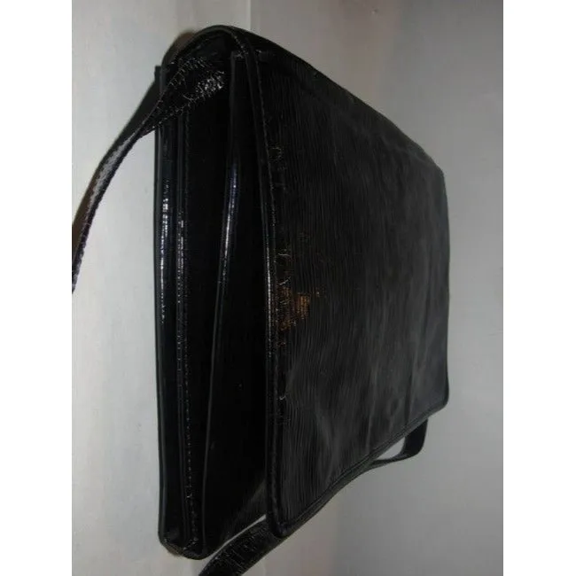 Fendi Early Two Way Clutch Style Purses Black Lacquered Or Patent Leather With A Linear Design Shoul