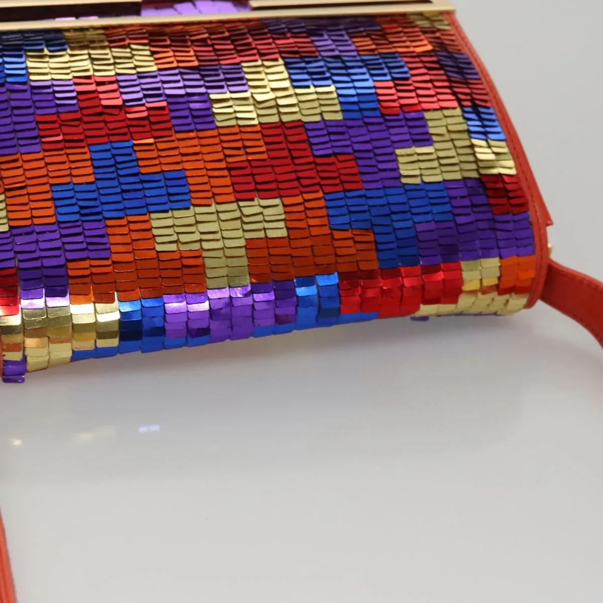 FENDI Sequin Shoulder Bag Leather Multicolor Red gold 108668