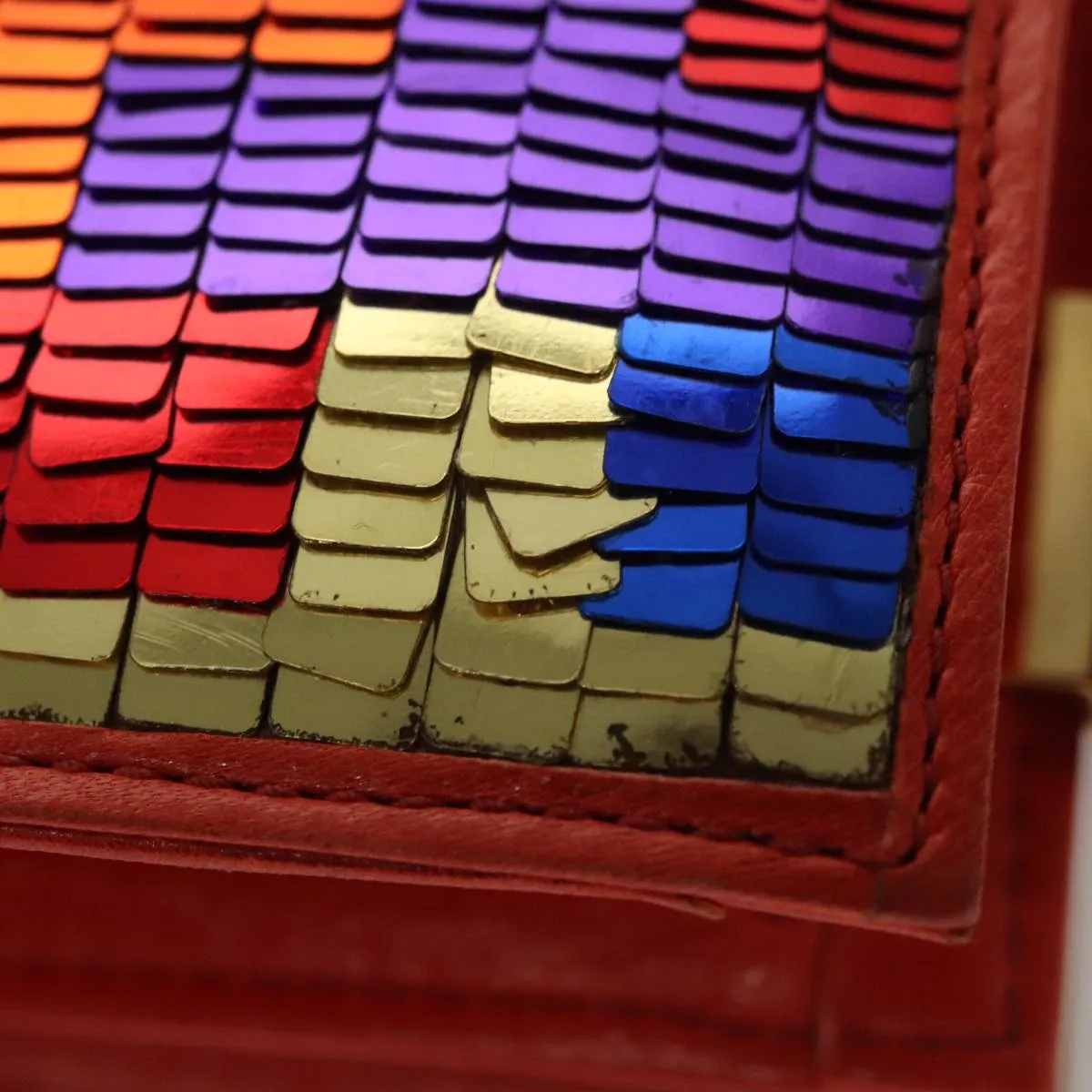 FENDI Sequin Shoulder Bag Leather Multicolor Red gold 108668