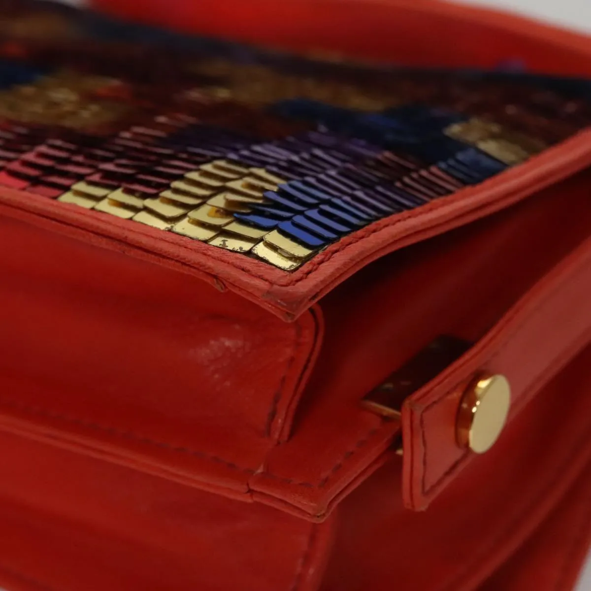 FENDI Sequin Shoulder Bag Leather Multicolor Red gold 108668