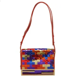 FENDI Sequin Shoulder Bag Leather Multicolor Red gold 108668