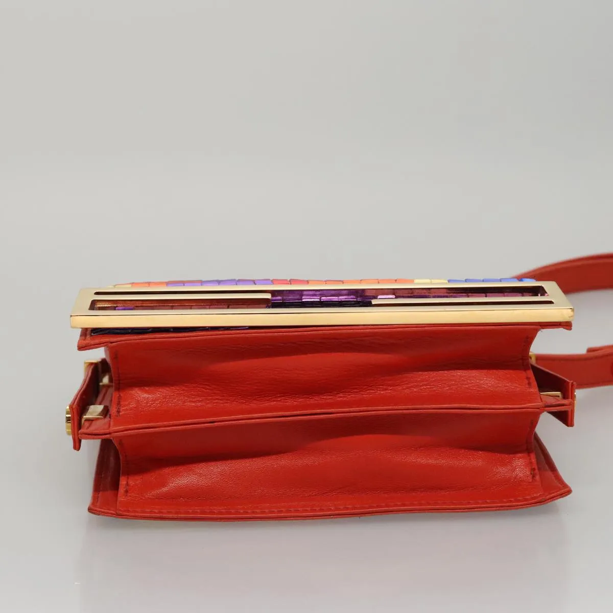 FENDI Sequin Shoulder Bag Leather Multicolor Red gold 108668
