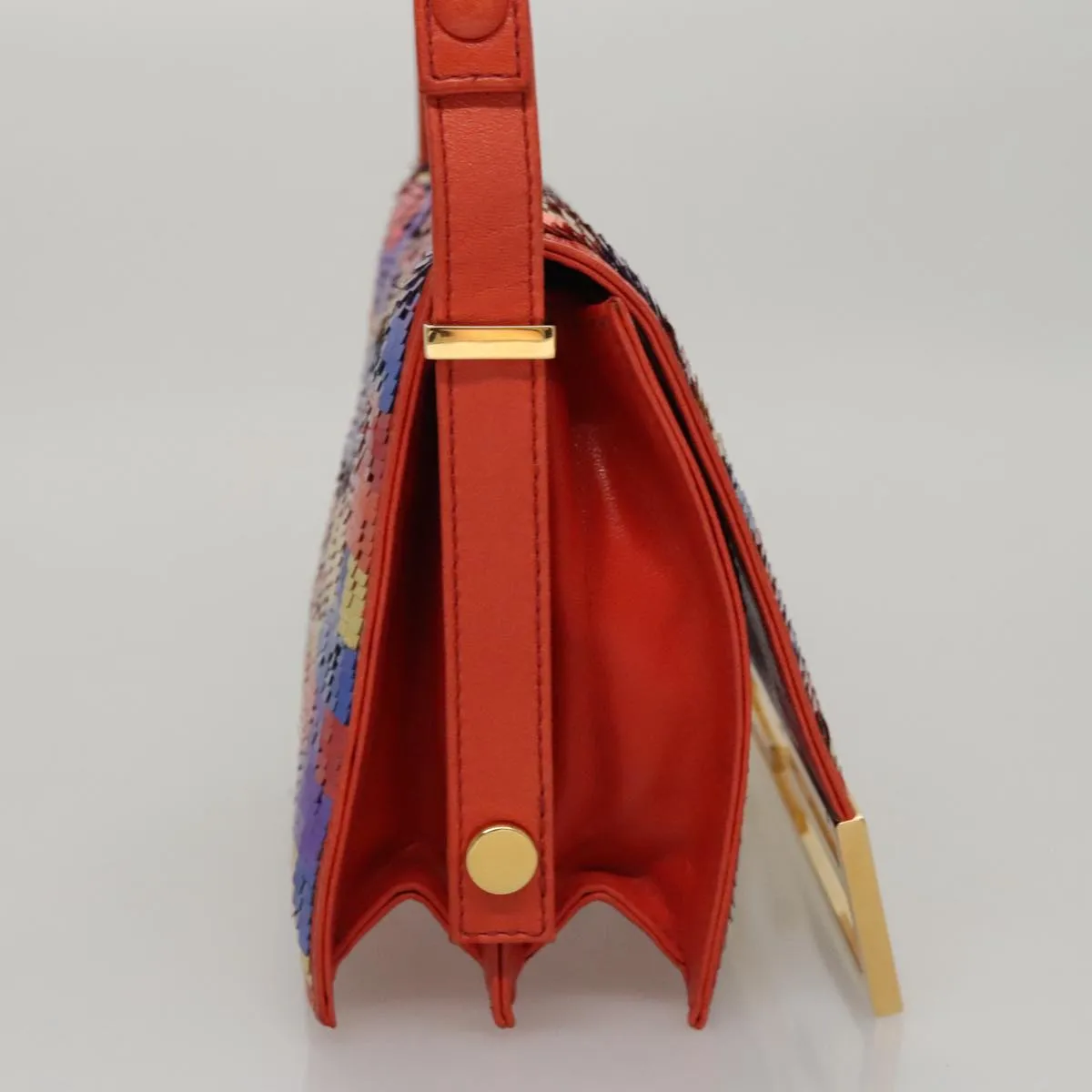 FENDI Sequin Shoulder Bag Leather Multicolor Red gold 108668