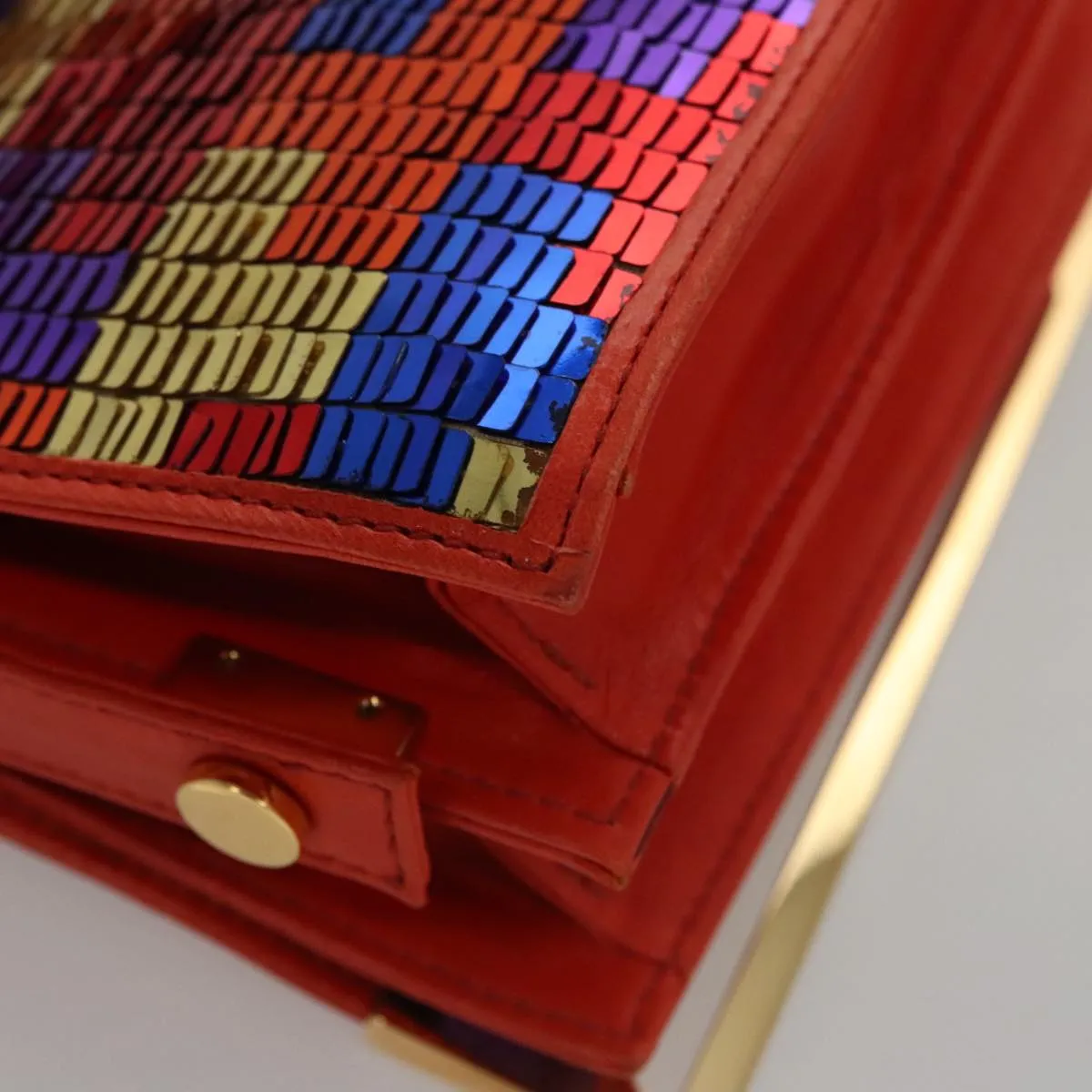 FENDI Sequin Shoulder Bag Leather Multicolor Red gold 108668