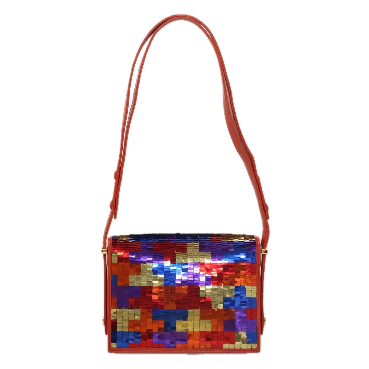 FENDI Sequin Shoulder Bag Leather Multicolor Red gold 108668