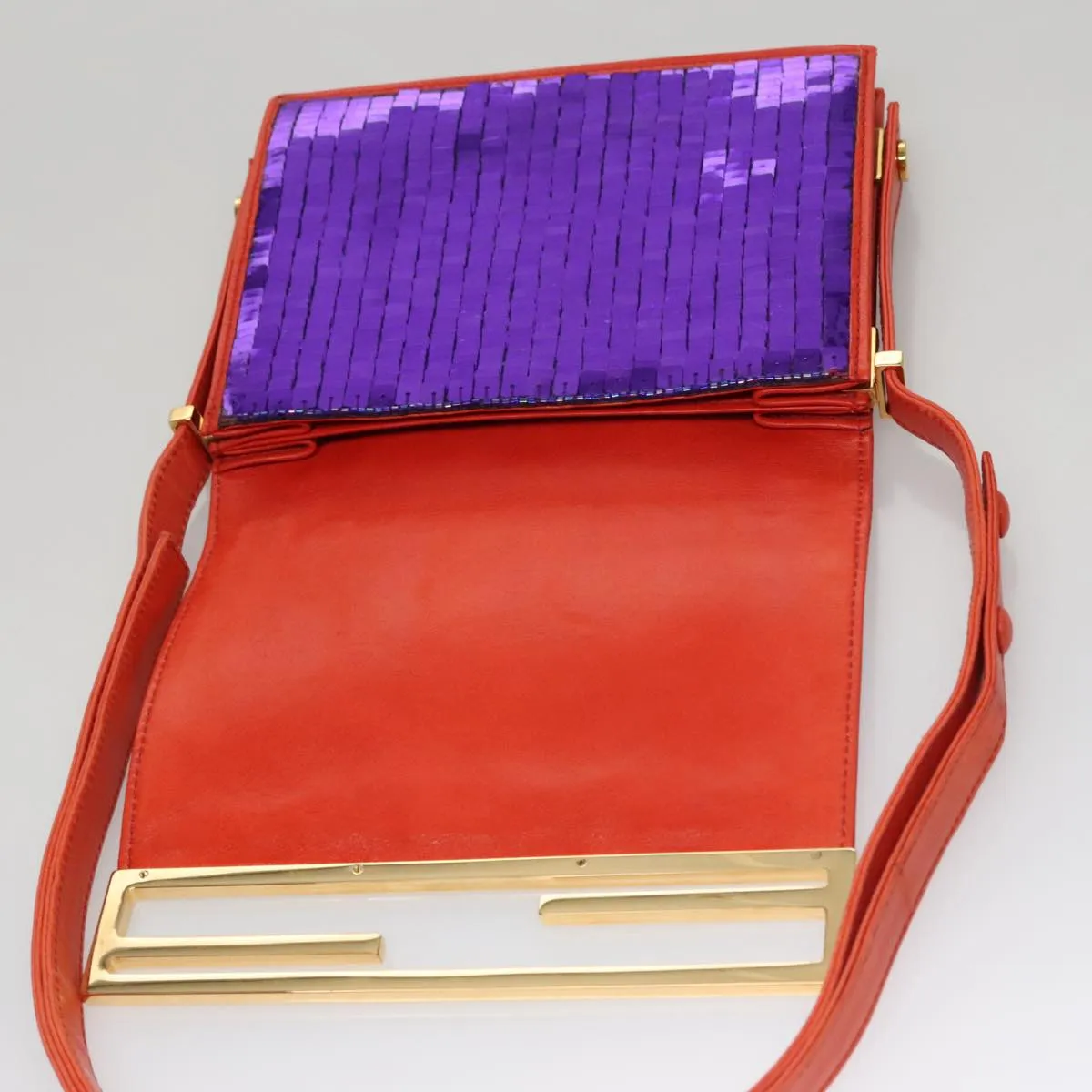 FENDI Sequin Shoulder Bag Leather Multicolor Red gold 108668