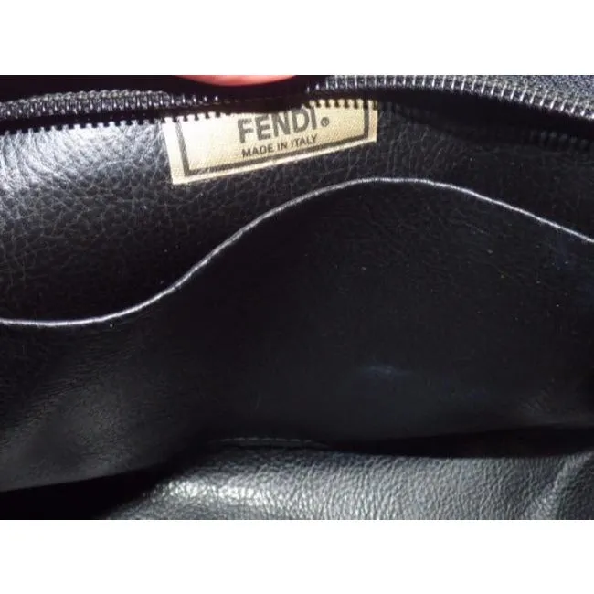 Fendi Vintage Pequin Stripe Print Coated Canvas & Dark Brown Leather Clutch