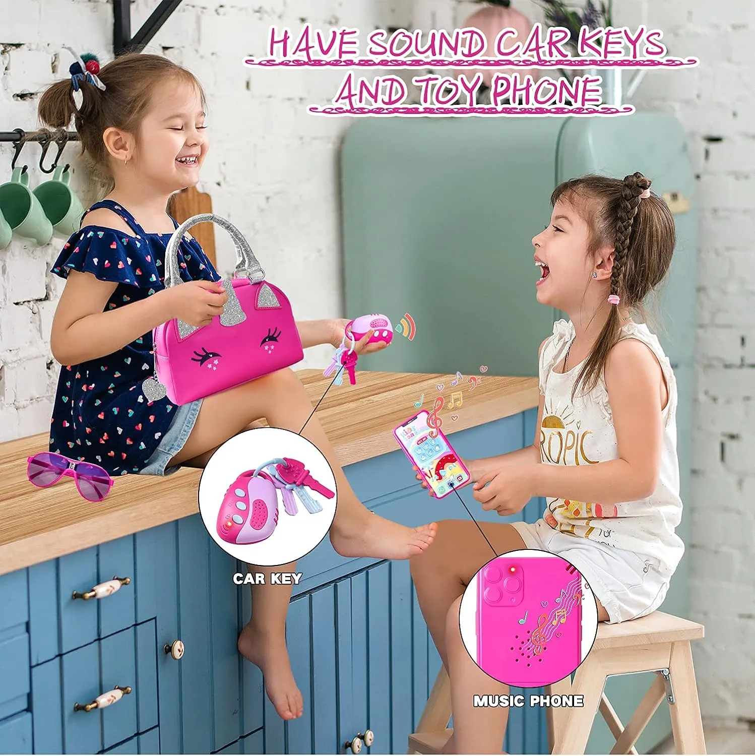 FFTROC Unicorns Pretend Play Toddler Girl Purse with Makeup Toys Set, Little Girls Purse Toys for 3 4 5 6 7 Year Old Girl Gifts, Kids Purse for Christmas, Birthday Gifts for Ages 3-5 4-5 6-8