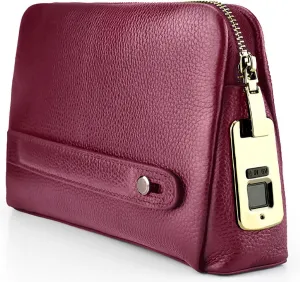 Fingerprint Lock Leather Handbag,Anti Theft Waterproof Genuine Leather Clutch Wallet Key Card Bag for Man Woman