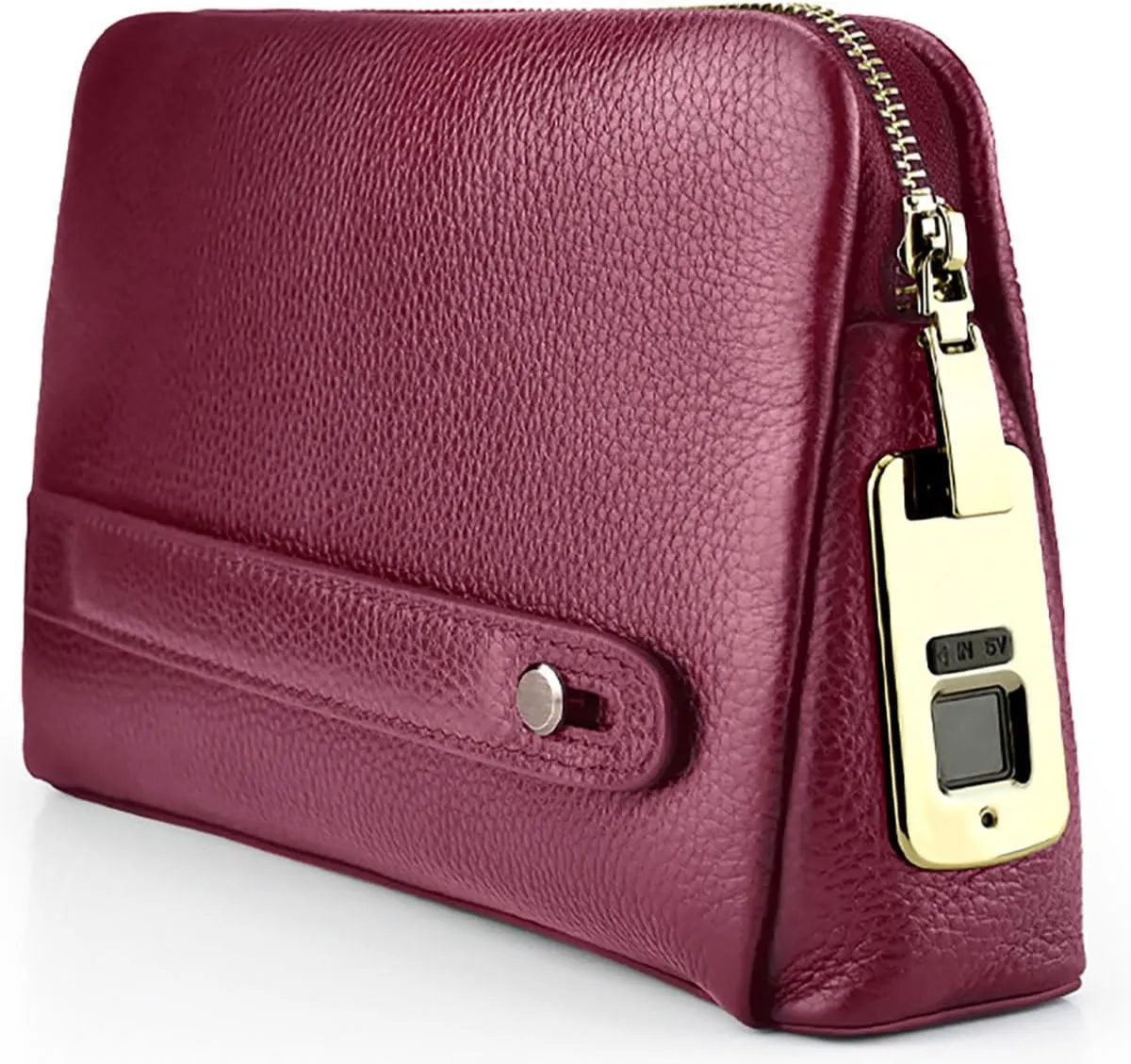 Fingerprint Lock Leather Handbag,Anti Theft Waterproof Genuine Leather Clutch Wallet Key Card Bag for Man Woman