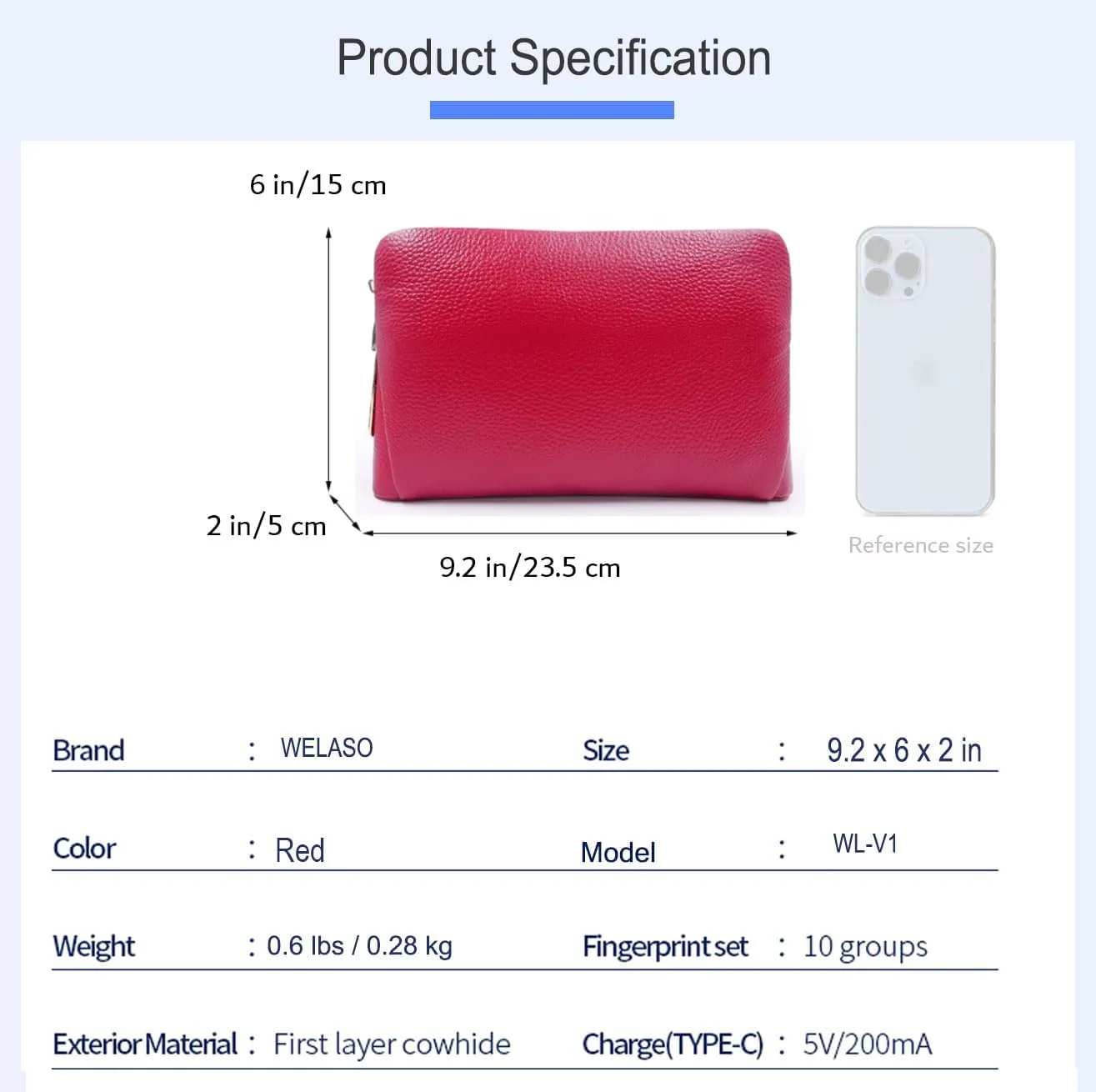 Fingerprint Lock Leather Handbag,Anti Theft Waterproof Genuine Leather Clutch Wallet Key Card Bag for Man Woman