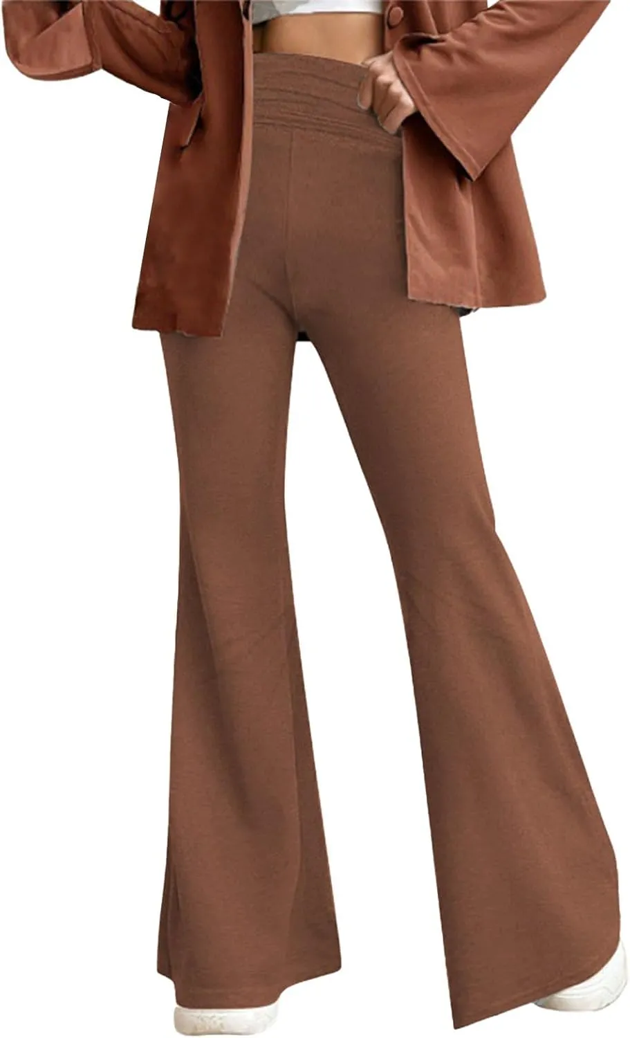 Flare Leggings for Women Fold Over Yoga Pants Y2K Low Rise Wide Leg Bell Bottom Trousers Soft Bootcut Skinny Legging
