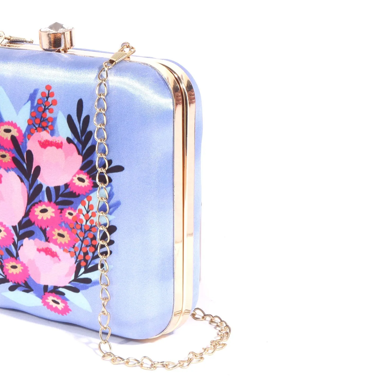 Flower printed sqaure satin clutch