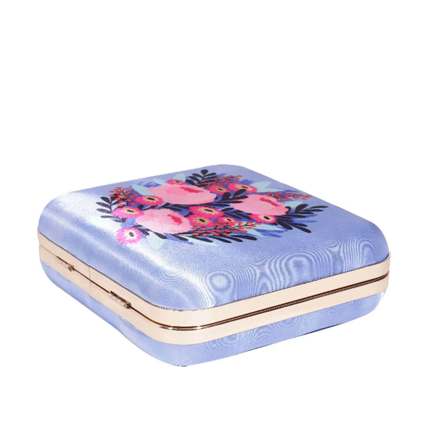 Flower printed sqaure satin clutch