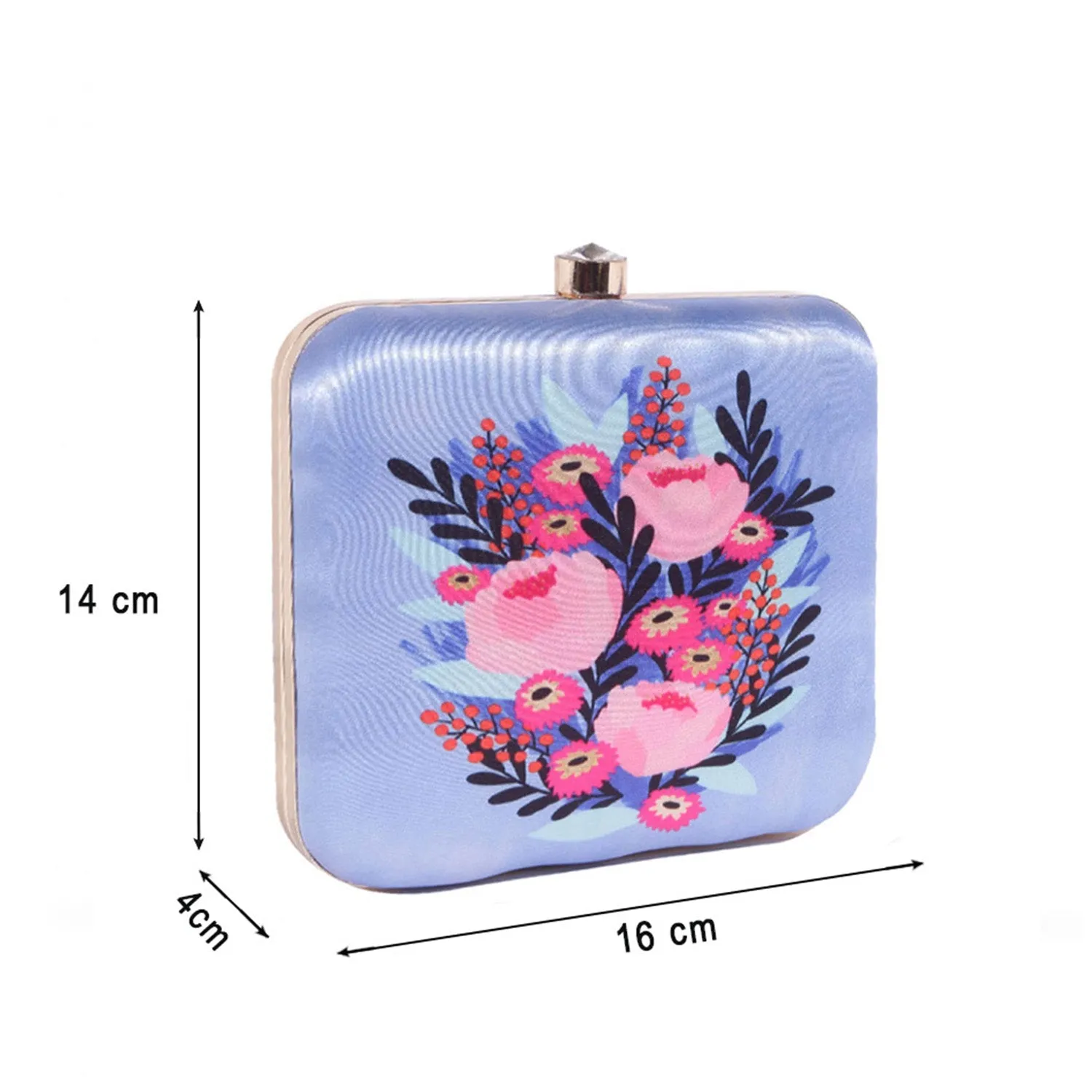 Flower printed sqaure satin clutch