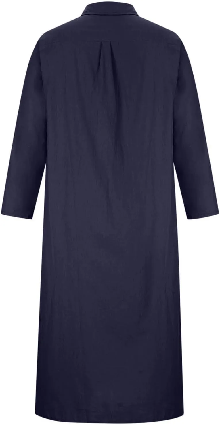 Flowy Dresses for Women Plus Size Maxi V Neck Solid Cotton Linen Button Down Dress Causal Solid Oversized Linen Dress
